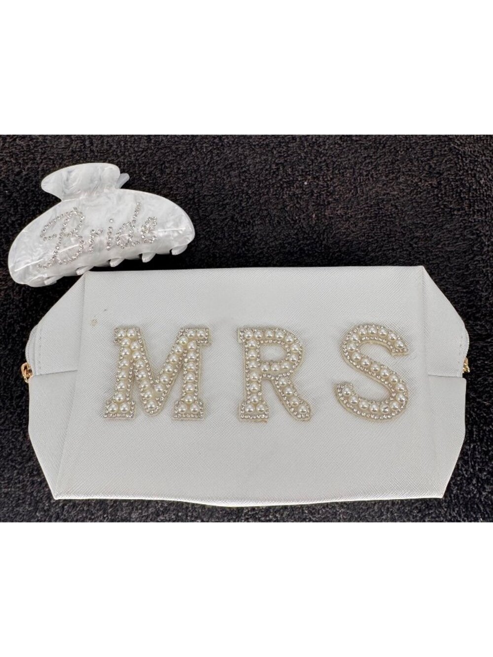 White Bride "Mrs" Clutch With Pearl & Rhinestone Lettering
